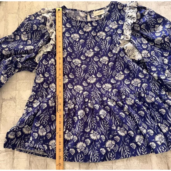 Universal Threads Blue Floral Puff Sleeve Ruffle Babydoll Blouse Cottage Top XXL - Image 6
