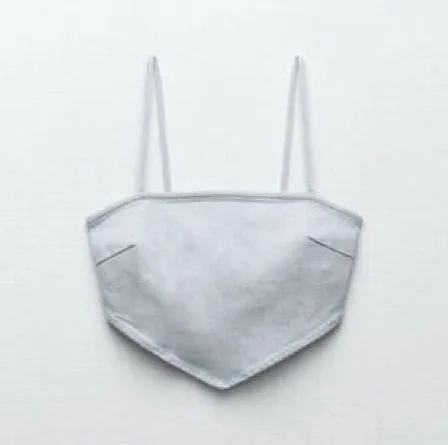 Zara NWT Light Denim Chambray Crop Top Size M - Image 2