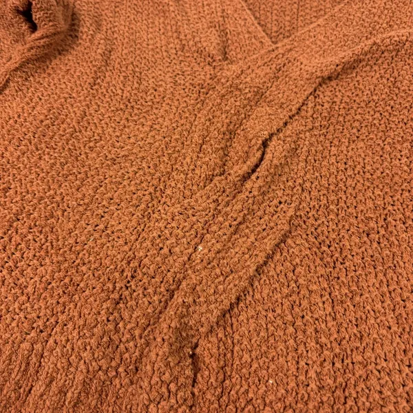 Free People Sweater Womens XL Orange Wrap Oversized Collarless Relaxed Open-Knit - Image 3