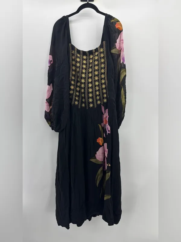 Farm Rio Floral Embroidered Long Sleeve Midi Dress - Image 4