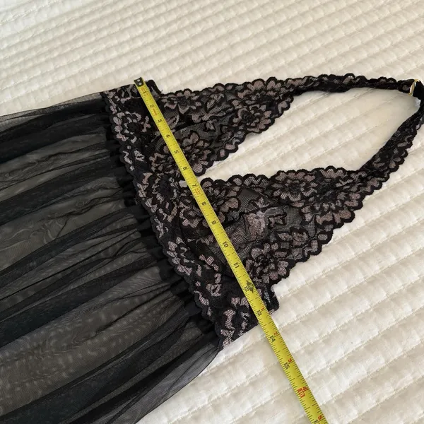 Victoria’s Secret Black Halter Top M Medium Sheer Mesh Lace Slip Dress Lingerie - Image 3