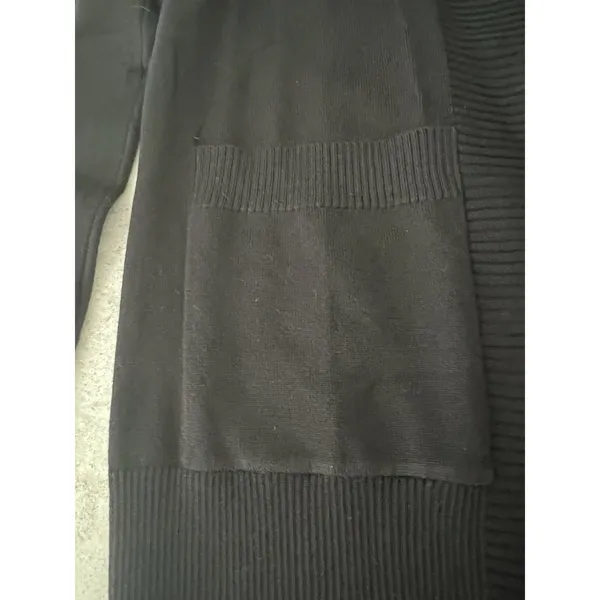 Womens Black Open‎ Front Cardigan Sweater Ribbed Trim Pockets Minimalist Small - Image 4