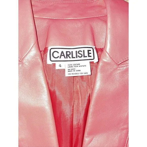 Vintage Carlisle Pink Leather‎ Women's Jacket Sz 4 - Image 2