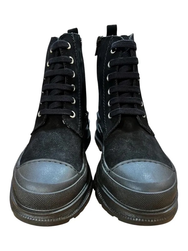 HEE Black Suede Lace-Up Combat Boots Leather Lug Sole Made in Spain NIB EU 37 - Image 3