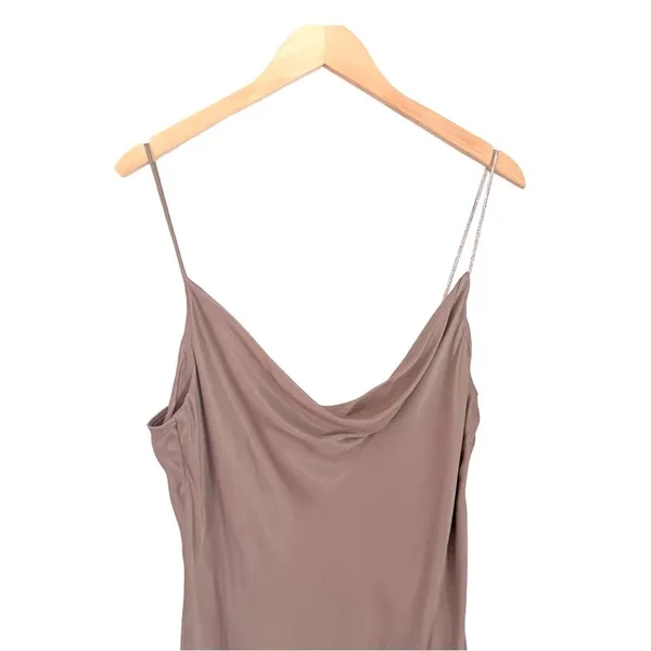 Zara Satin Mini Dress‎ in Taupe - Image 9