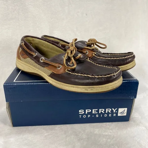 Sperry Top-Sider Leather Boat Shoes Mesh Detail Brown Tan Comfort Loafers‎ 7.5M - Image 2