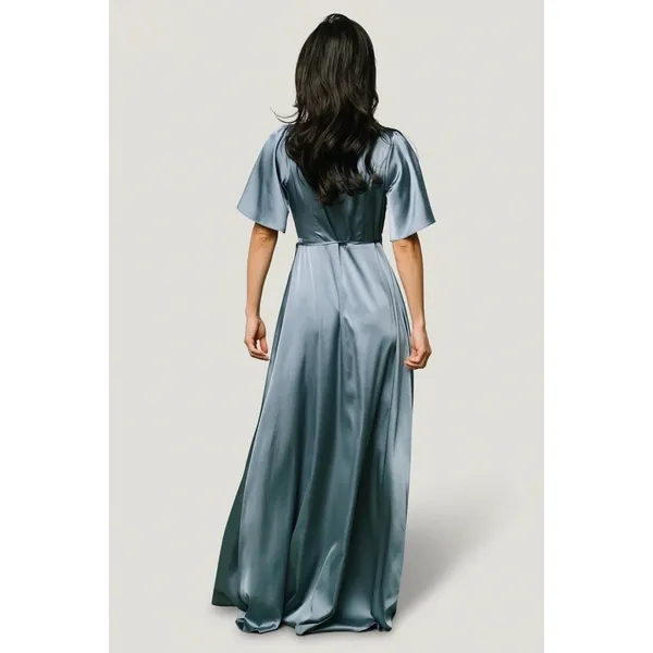 Baltic Born NWT Vara Satin Wrap Dress Womens Large Dusty Blue Maxi Party Wedding - Image 2