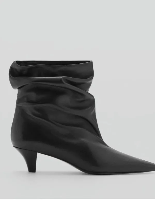 Nwt Mango Mng Black Asa Slouchy Leather Kitten Heel Ankle Boots Bootie Eu39 Us 9 - Image 2