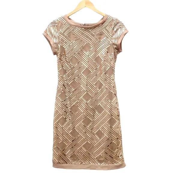 Eliza J Size 6 Rose Gold Sequin Mesh Lattice Sheath Cocktail Mini Dress Cocktail - Image 4