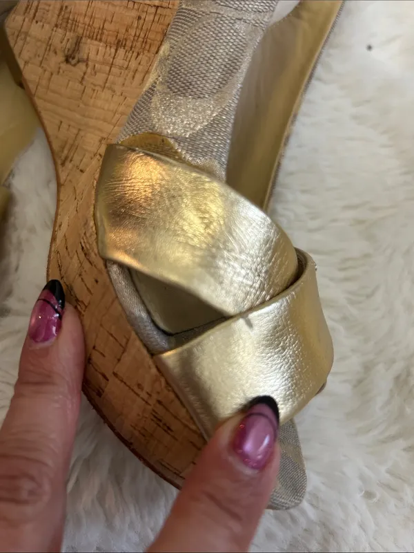 Coach Jessy Gold Metallic Canvas Logo Wedge Heeled Sandals - Image 13