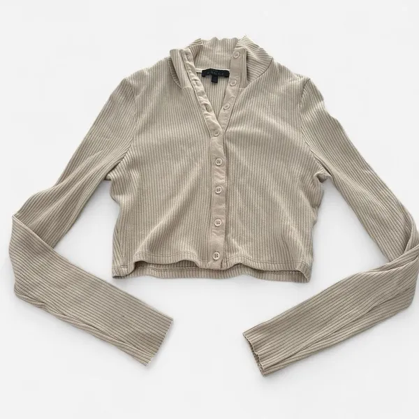 the range nyc collared ribbed knit cream tan long sleeve Medium - Image 3