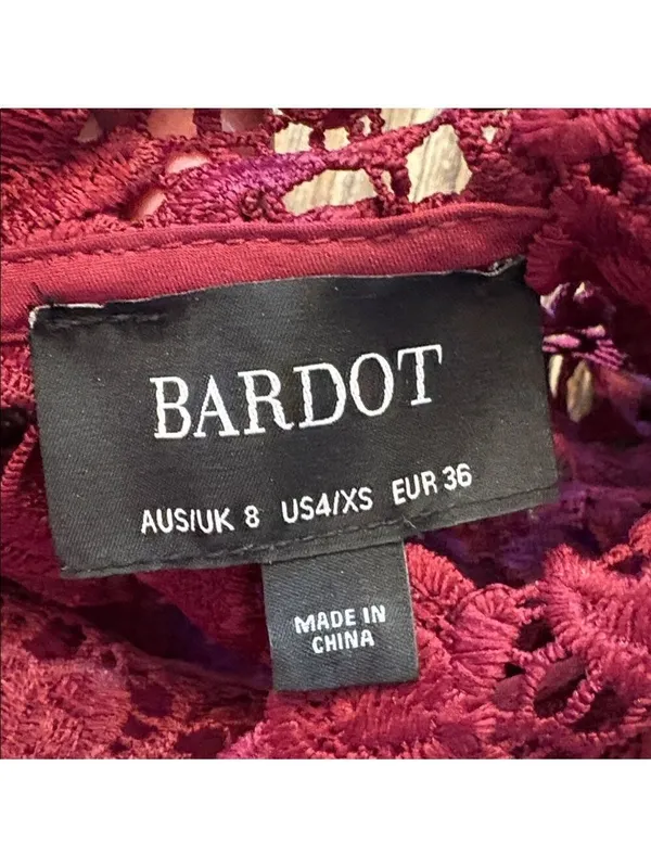 Bardot Eleni Eyelet Lace‎ Mini Dress Burgundy Size 4 EUC - Image 6