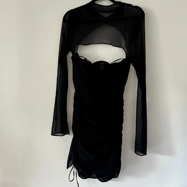 House of CB Cecilia Black Mesh Cut Out Mini Dress NWT Size M - Image 2