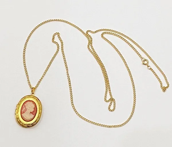 Vintage Gold tone Cameo Locket Necklace - Image 5