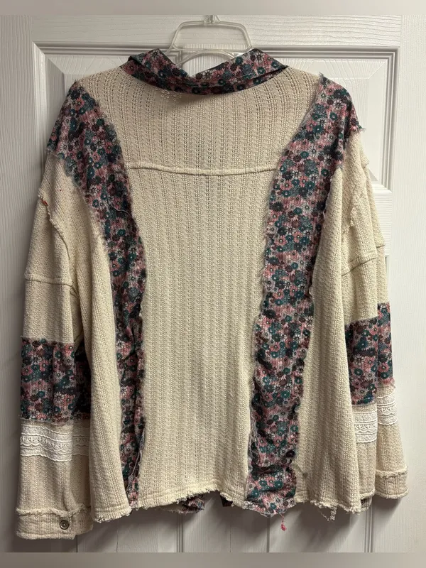 POL Floral Patchwork Cotton Blend Oversized Distressed Shacket Size Medium - Image 4