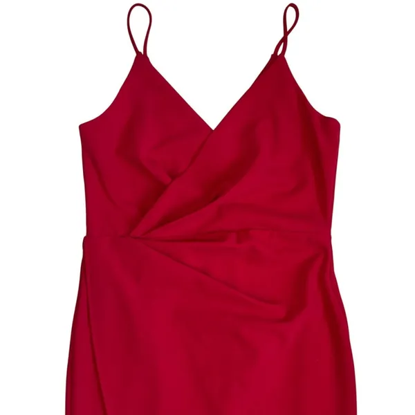 Betsey Johnson Red Faux Wrap Midi Dress Womens 8 V Neck Spaghetti Strap - Image 5