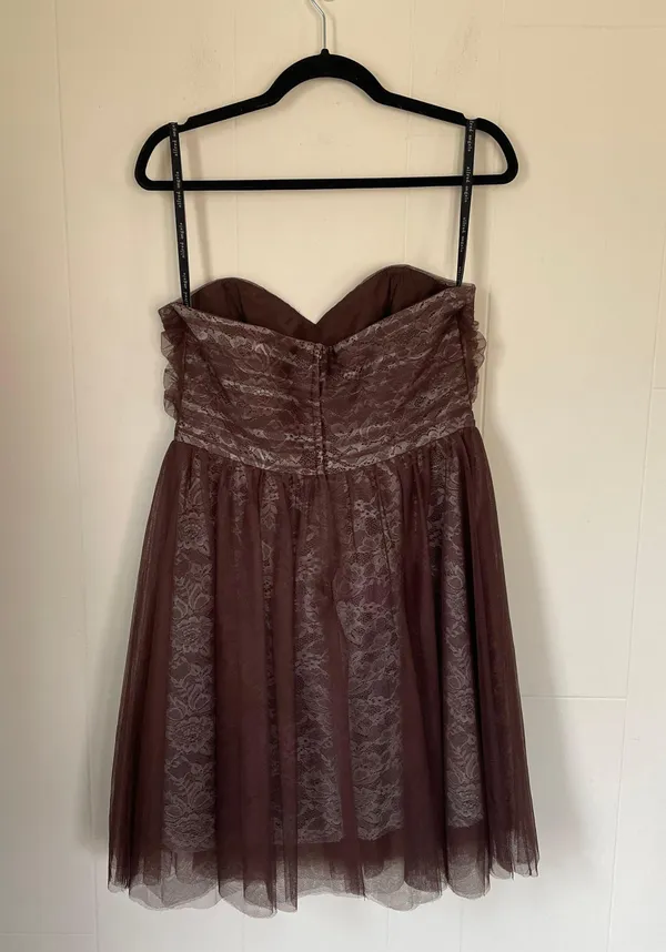 strapless formal dress brown lace women’s size 12 prom dance Y2K - Image 5