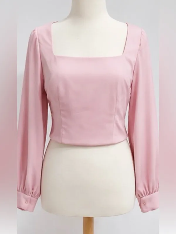 ASTR The Label Blush Pink Satin Square Neck Puff Sleeve Romantic Coquette Size M - Image 4