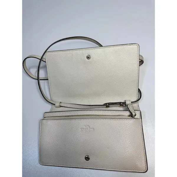 Small Coach Ivory Pebbled Logo Crossbody Detachable Strap Gold - Image 6