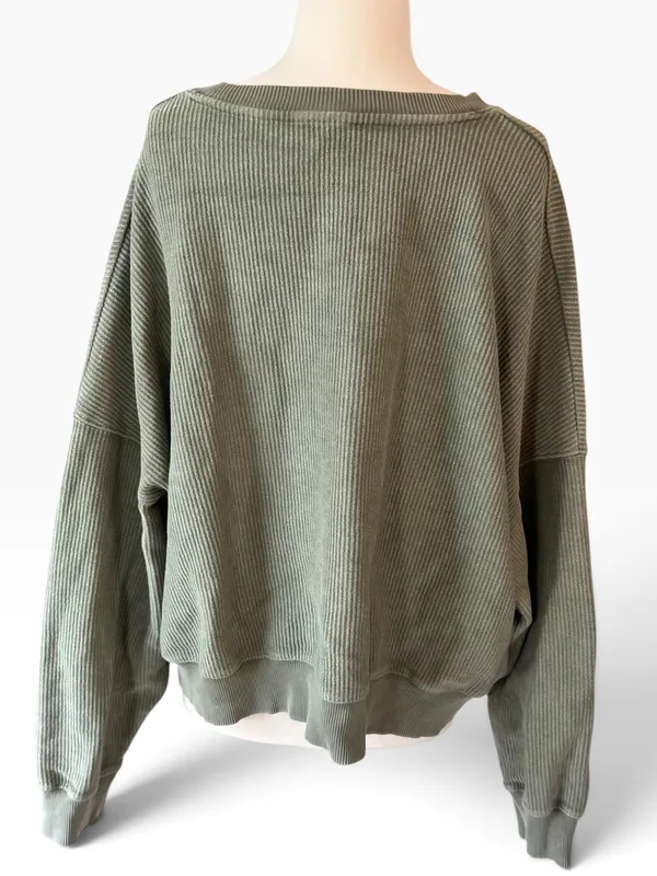 Aerie New Love Corded Cropped Crew Sweatshirt - olive green - Image 6