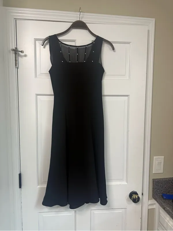 Evan Picone Black Midi Dress with Sheer Studded Yoke NWT - Image 3