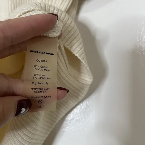 T Alexander Wang Ivory Yellow ribbed cropped lace up knit tshirt size medium - Image 4