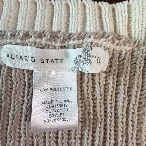 Altar'd State Women Small V-Neck Ribbed Cropped Sweater Tan Cream S0376K935JI - Image 3