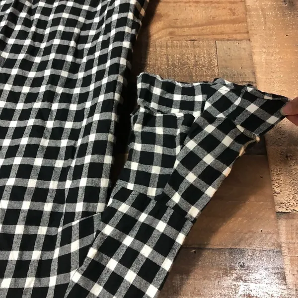 Beachlunchlounge Gingham Ruffle Bell Sleeve Cotton‎ Dress Black White XS TP - Image 4