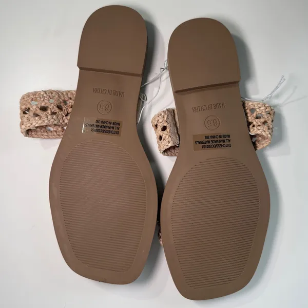 Steve Madden Dutchess Tan Woven Raffia Double Strap Flat Slide Sandals‎ 6.5 - Image 3