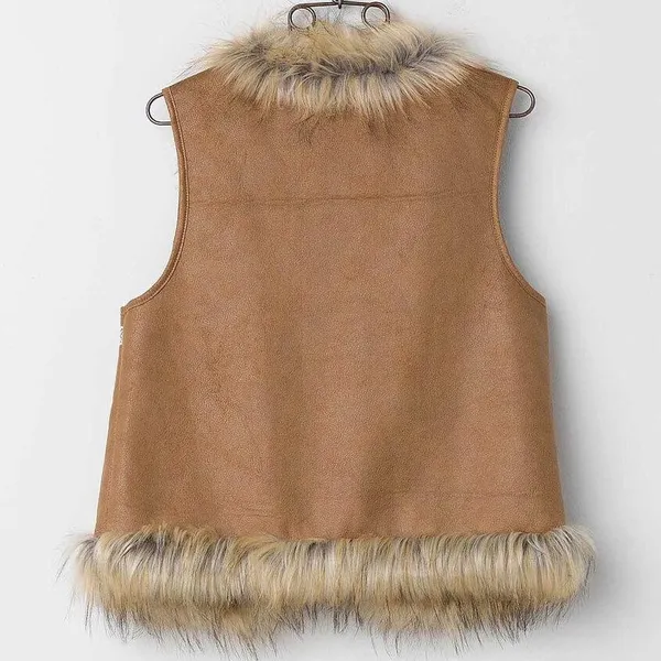 Flying Tomato Brown With white Embroidery Aztec faux fur sleeveless Vest Size M #boho #cottagecore #western #indie #hippie - Image 2