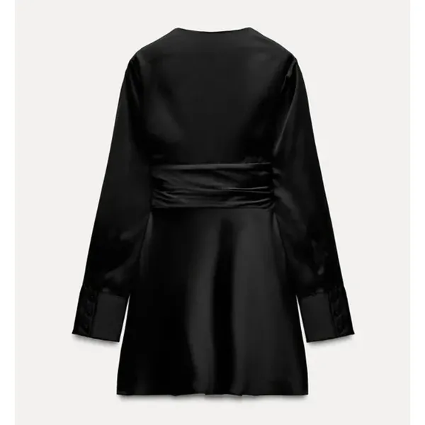 Zara Short Satin Black Dress Sz XS NWOT #4764 LBD Glam Cocktail Date - Image 4