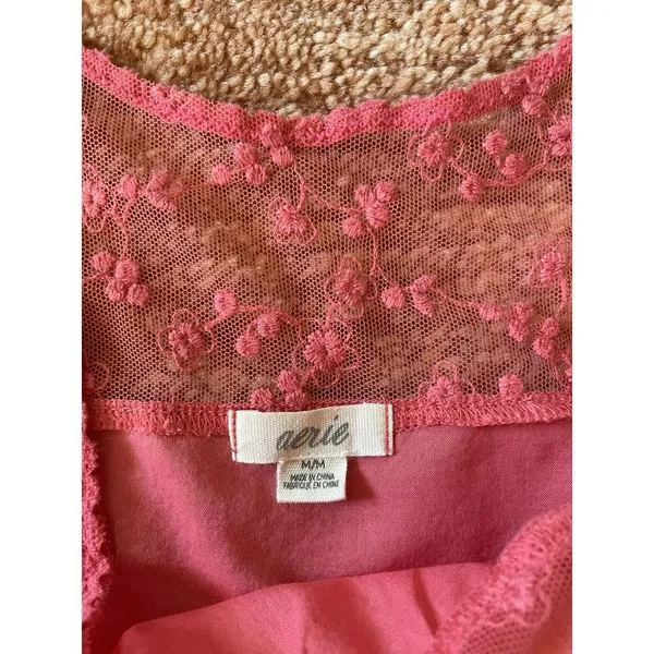 Aerie Pink Lace Trim Tank Top Women’s Size M Medium Floral Mesh Detail - Image 2