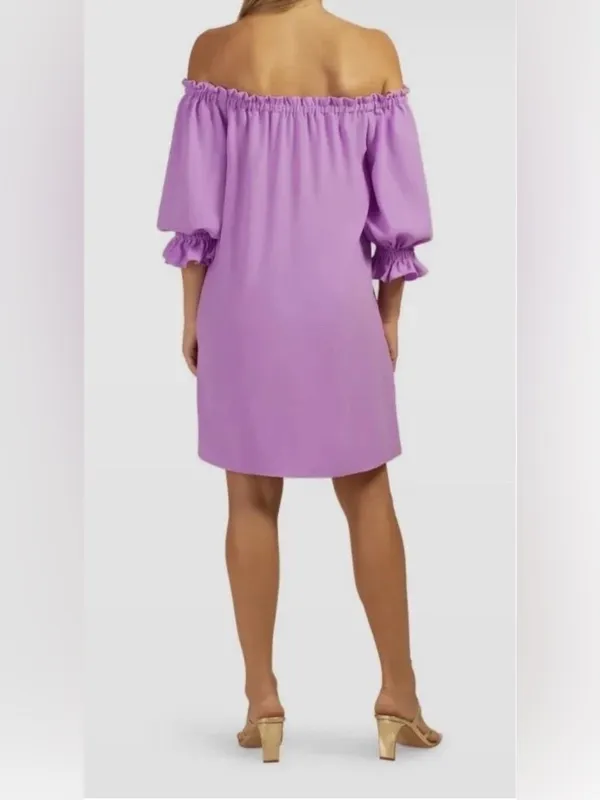 Trina Turk Equinox Dress // Sugarberry Purple Crepe Ruffle Sleeve Boho Mini - Image 2