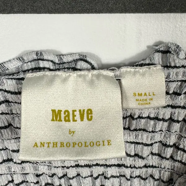 Maeve Anthropologie Smocked‎ Gingham Crop Top Women’s Small White Off Shoulder - Image 7