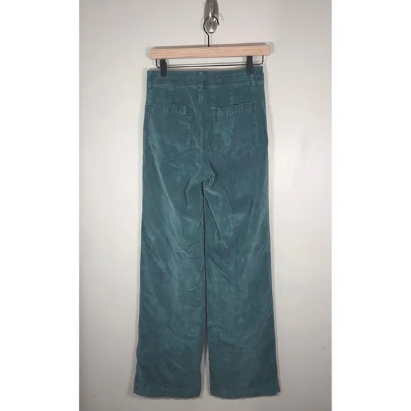 Faherty Stretch Cord Wide Leg Pants 27 Teal Green Organic Cotton Corduroy - Image 3
