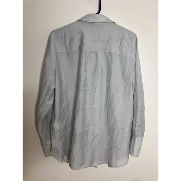 H&M Button Down Shirt Women Medium Blue Excellent Long Sleeve Satin Blouse - Image 4