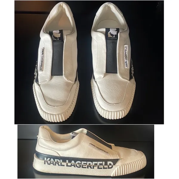 KARL LAGERFELD PARIS Josie Leather White Black Slip-On Sneakers $129 EUC Wmn’s 7 - Image 10
