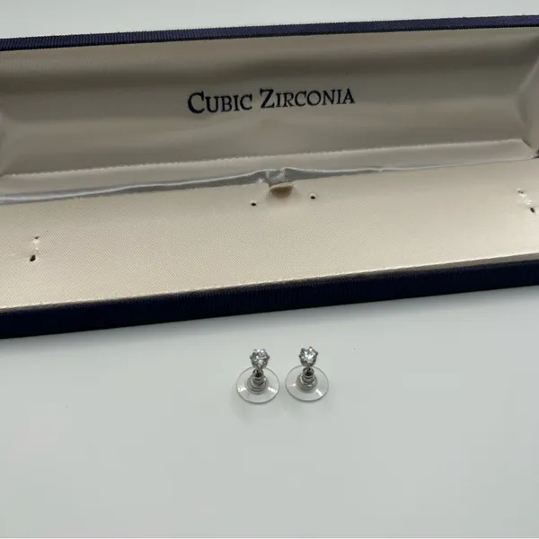 Silver CZ Earrings Stainless Steel Round Push Back Ear Stud for Men Women 4mm - Image 4