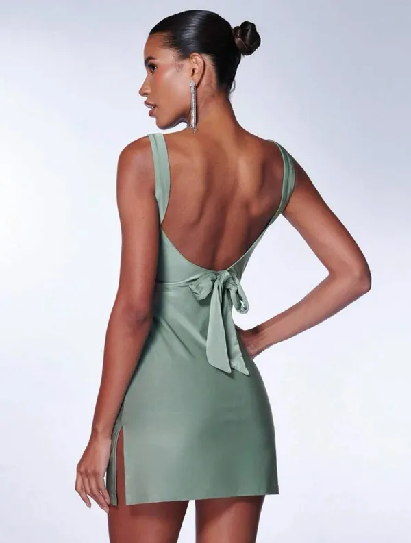 SheIn Tie Backless Split Hem Dress - Image 3