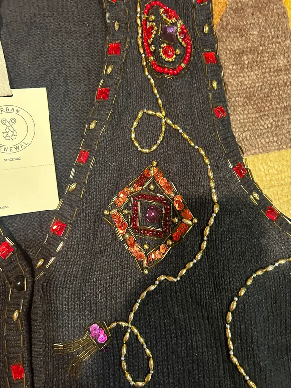 Urban Renewal NWT Urban Outfitters Black Button Sweater Vest Beaded Sequins M/L - Image 2