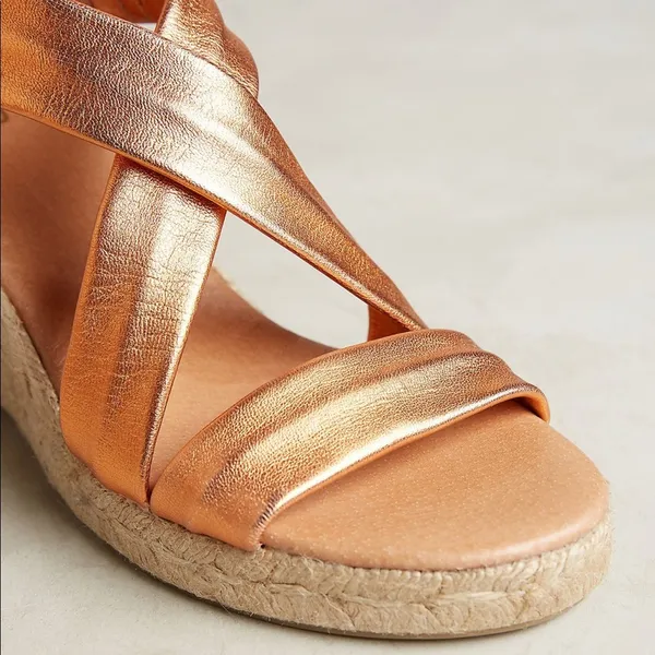 Anthropologie Pinaz‎ Espradilles Gold Copper Metallic Strappy Summer Heel 40 - Image 10