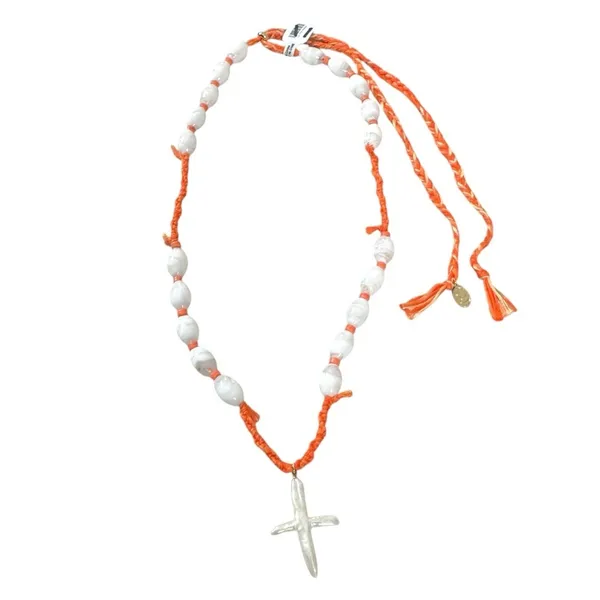 Free People Ariana Ost Easy Does It Pearl Cross Strand Necklace Bohemian Beach - Image 9