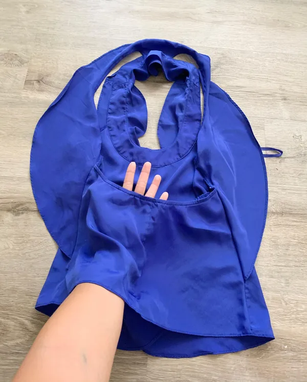 Foreign Exchange Royal Blue Tulip Ruffle Open Back Top S - Image 4