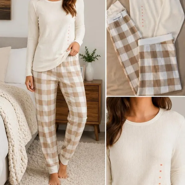 Old Navy Waffle Knit Buffalo Check Pajama Set Medium - Image 2