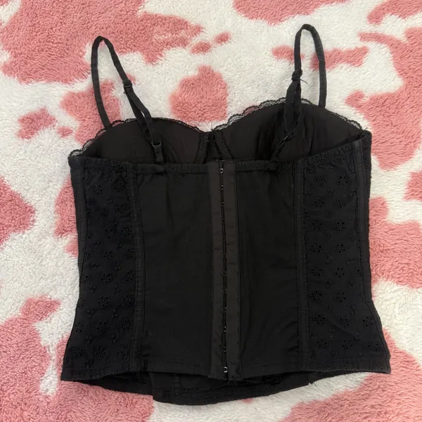 Black Lace Corset-Inspired Bustier Top – Soft Boning, Button Front, Coquette Y2K Aesthetic 🕯️ - Image 3