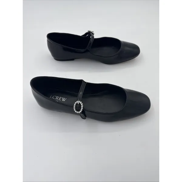 J. Crew Mary Jane Ballet Flats Sz 8 Black Patent Leather Academia Pearl Buckle - Image 2