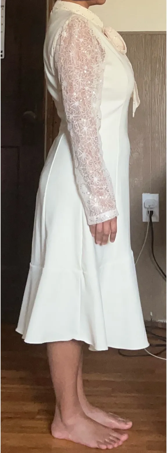 Wedding Dress White Size shoulder 15 inch, bust 37.8, waist size 29.9, length 40.9 inch, sleeve length 24.4 inch, cuff 9.1 inch - Image 4