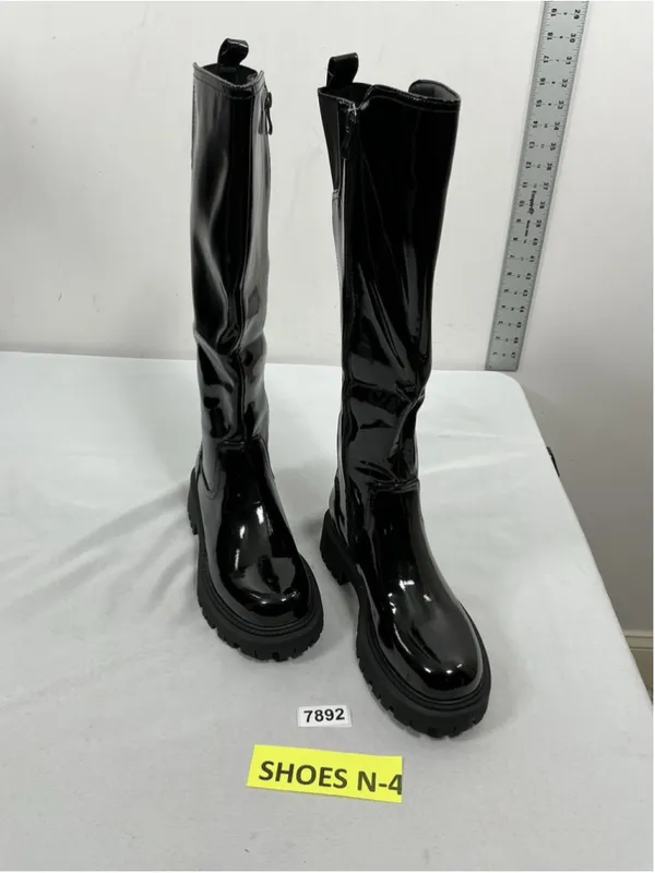 Womans New Teaieui Knee High Platform Moto Boots Size 8 Black - Image 2