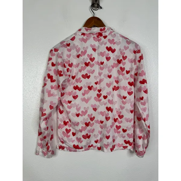 Pottery Barn Teen Pajama Set Small Pink Red Heart Print Cotton 2 Piece PJ Set - Image 3