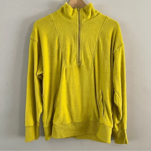 Aerie OFFLINE Chartreuse Green Terry Pullover Mock Neck Half Zip Sweater Small - Image 9
